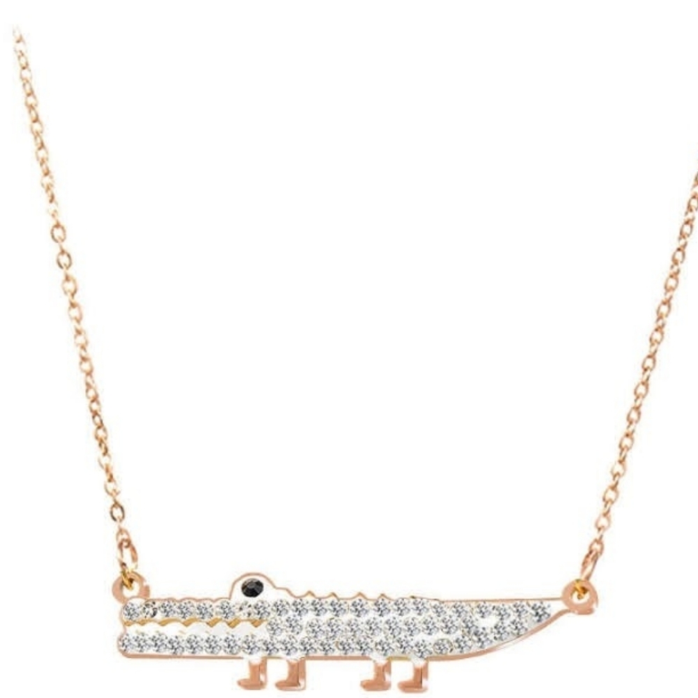 Crocodile Necklace 316L Stainless Steel with Zircon Crystals
